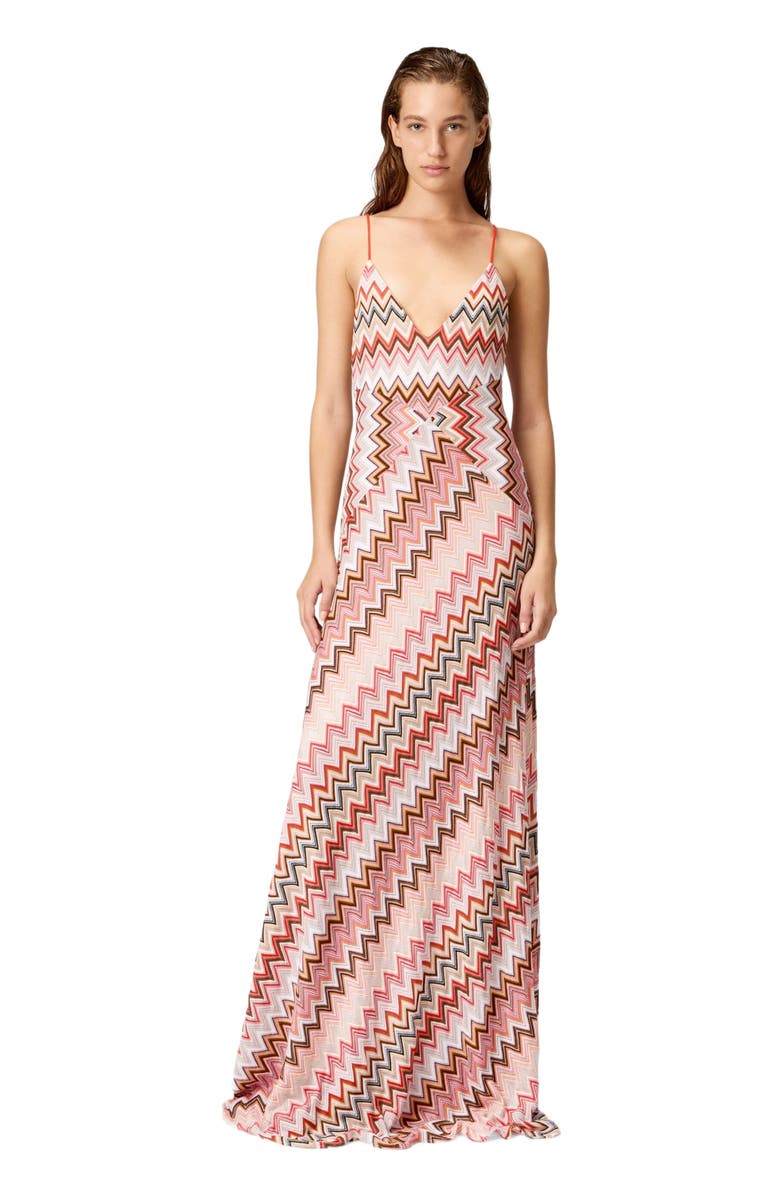 Missoni Long Patchwork Dress With Zig Zag Pattern And Crossed Straps, Main, color, Multicoloured