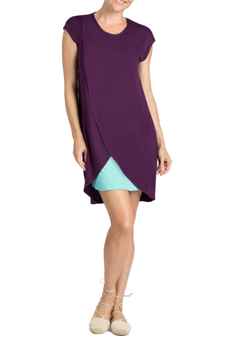 Lille Layered Maternity/Nursing Sheath Dress, Alternate, color, EGGPLANT/ DARK MINT CONTRAST