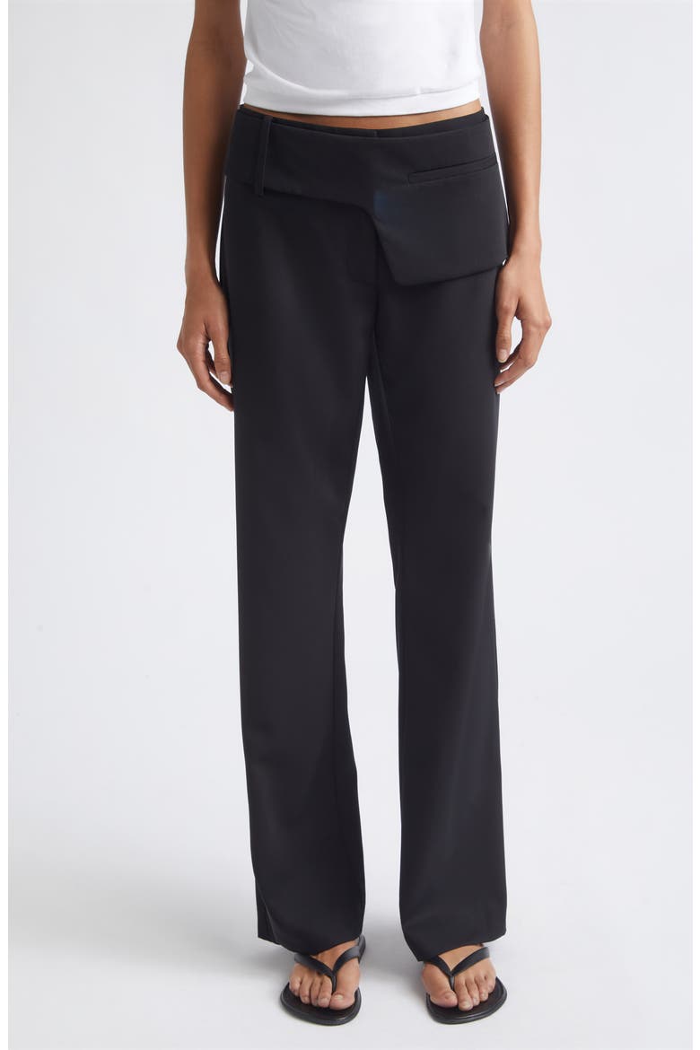 Foldover Waist Wool Pants, Main, color, BLACK