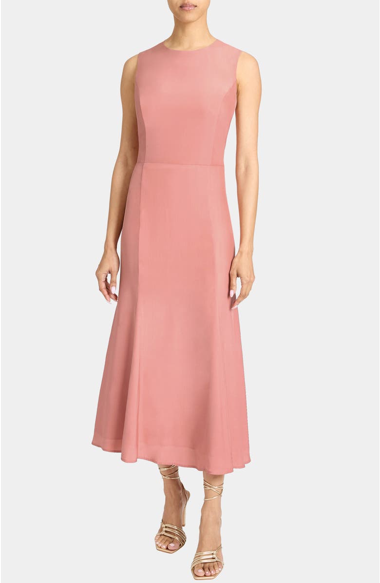 Santorelli ROSALIA Sleeveless Midi Dress in Silk Crepe de Chine, Main, color, Rose