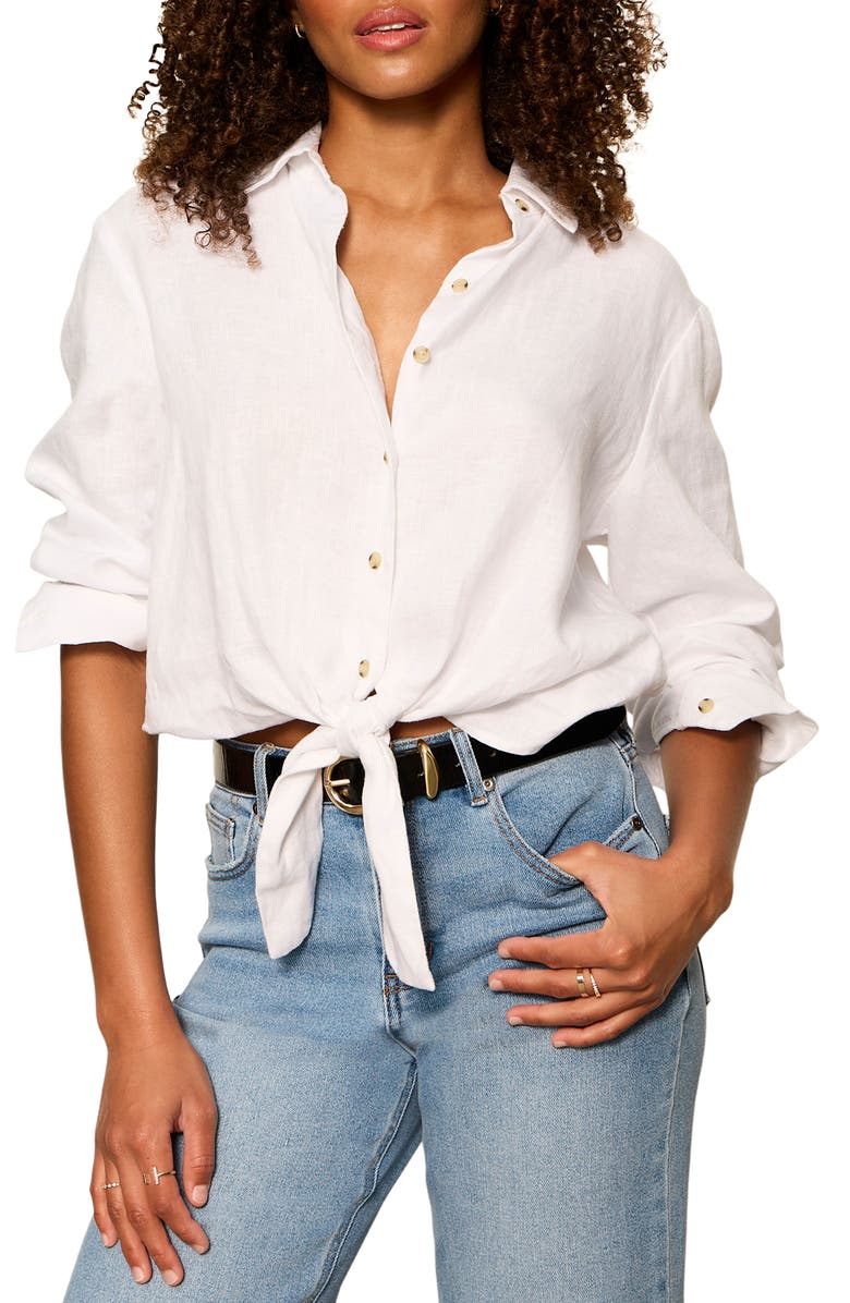 Sanctuary More Love Tie Front Linen Blend Top, Alternate, color, 