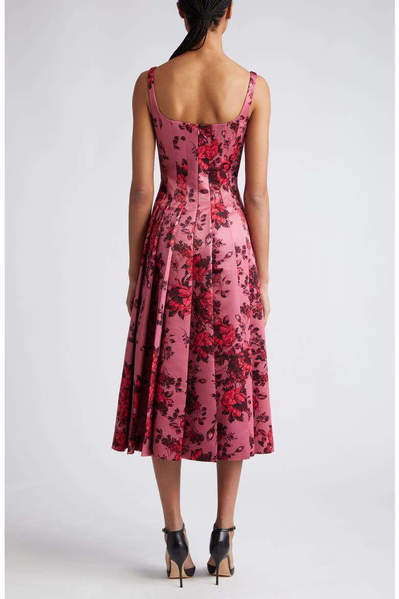 Adele Rose Print Pleated Taffeta Faille Fit & Flare Midi Dress, Alternate, color, MAUVE PINK FESTIVE BOUQUET