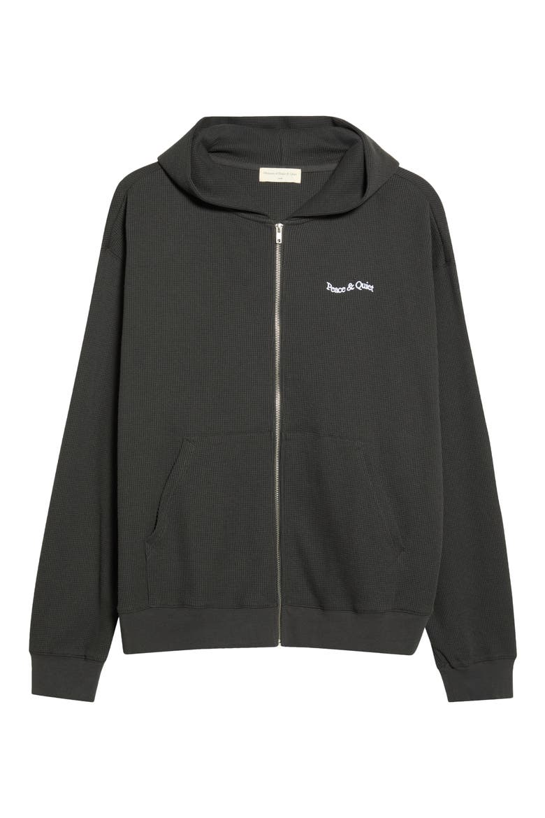 Wordmark Waffle Stitch Zip Hoodie, Main, color, BLACK