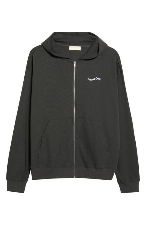 Wordmark Waffle Stitch Zip Hoodie