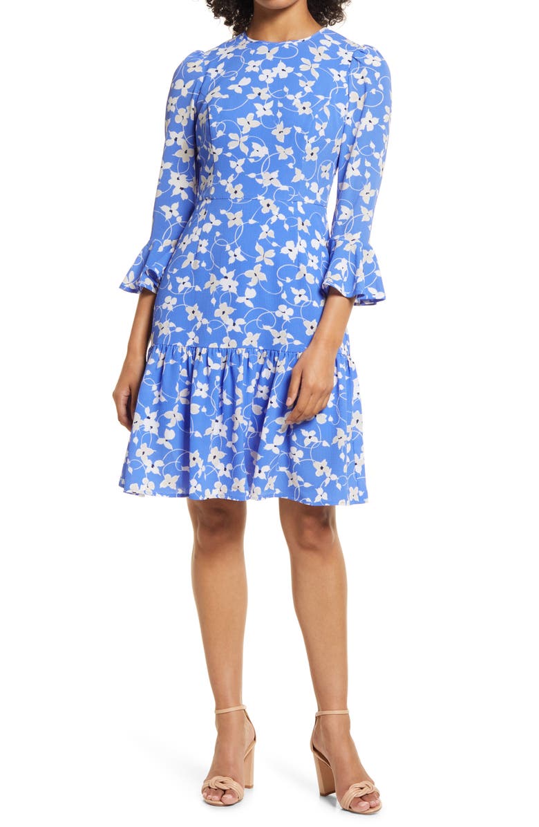 Eliza J Floral Print Flounce Dress, Main, color, 