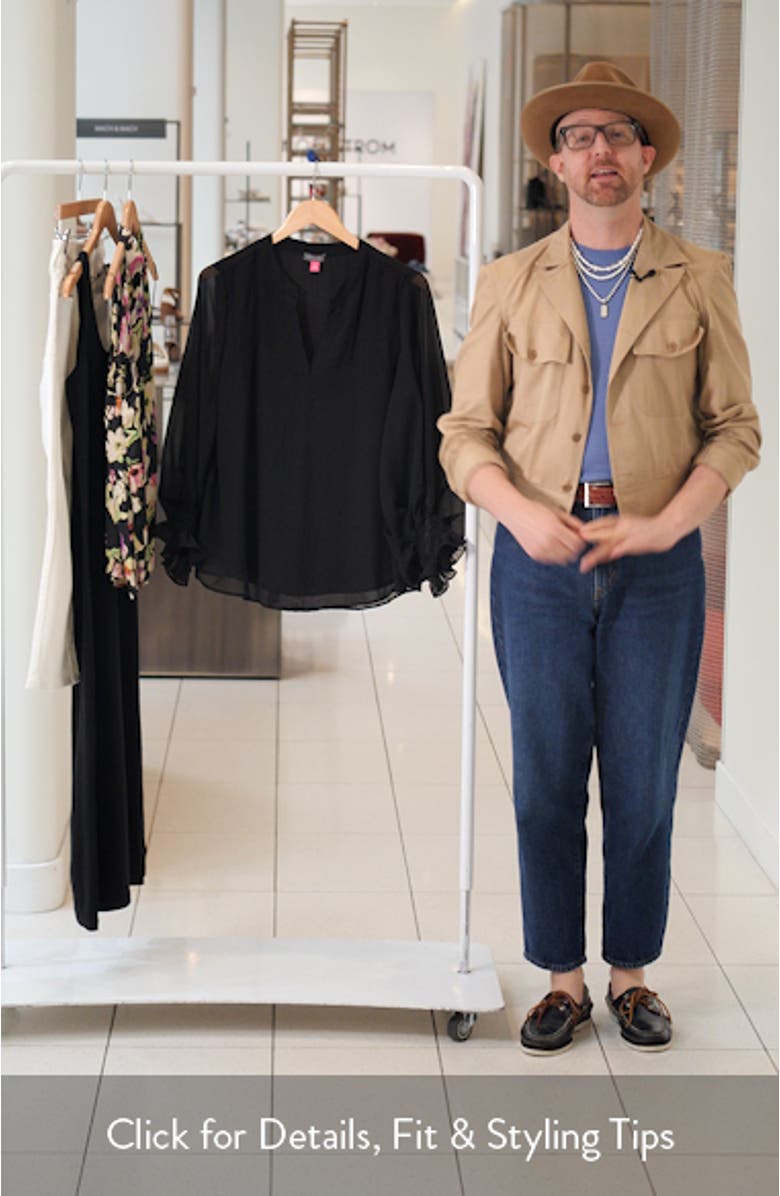 Ruffle Cuff Split Neck Top, sales video thumbnail