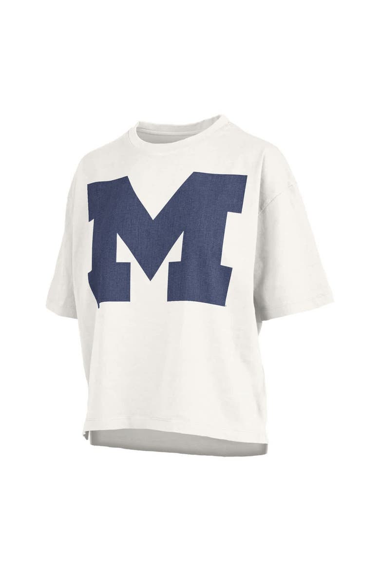 Women's Pressbox  White Michigan Wolverines Big Canvas Puff Castillo Motley Slub T-Shirt, Alternate, color, White