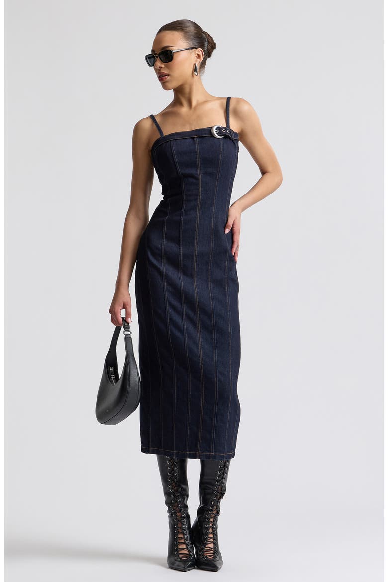 Seamed Midi Dress, Alternate, color, DARK RINSE