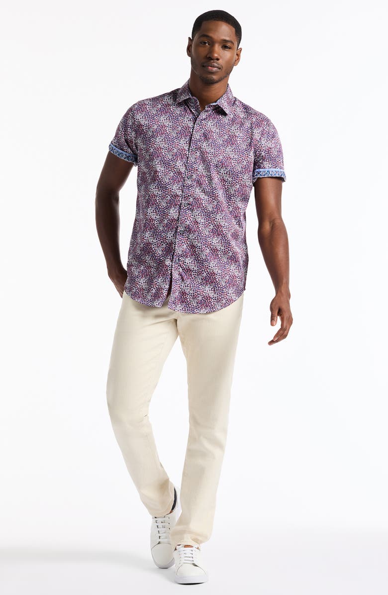 Robert Graham Fermont Short Sleeve Cotton Dress Shirt, Alternate, color, Blue Multi