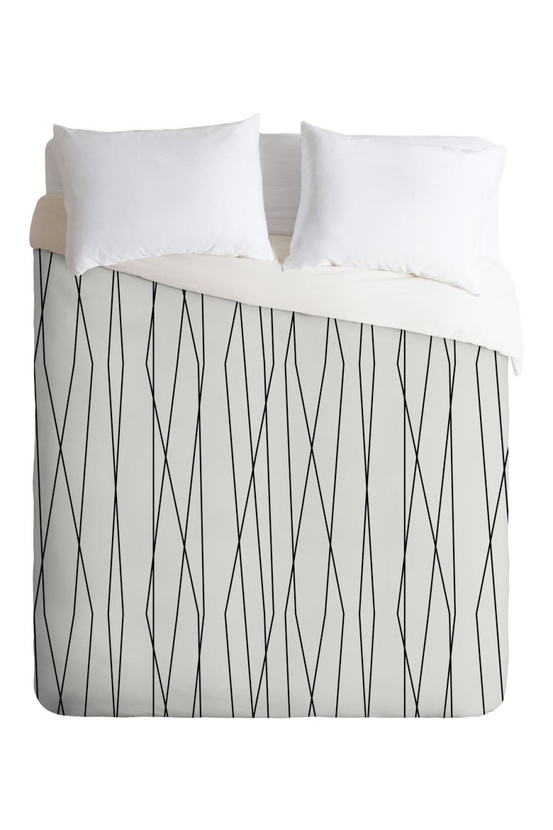 Heather Dutton Linear Cross Duvet Cover & Sham Set, Alternate, color, BLACK