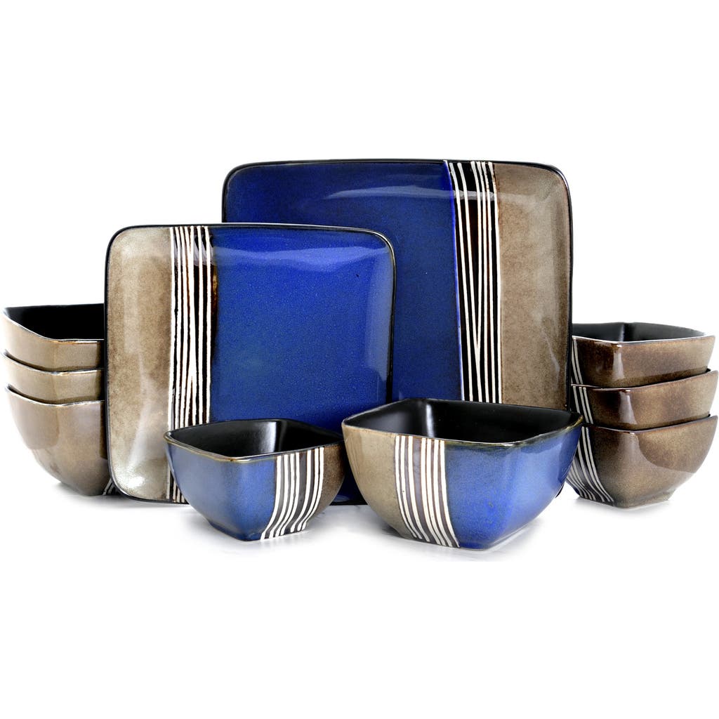 Elama Uptown Loft 16 Piece Double Bowl Stoneware Dinnerware Set With Service For 4 In Blue
