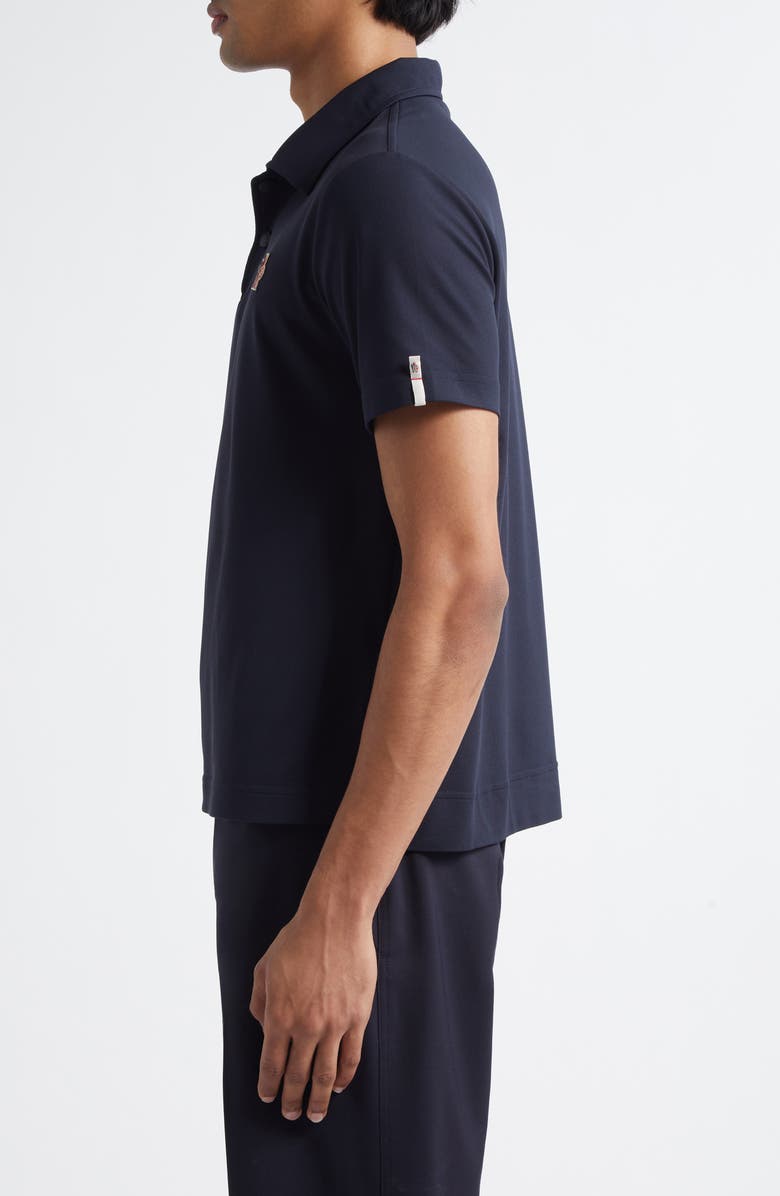 Moncler Logo Patch Nylon Piqué Polo, Alternate, color, Navy Blue