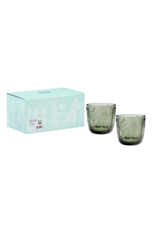 Moomin Troll Set Of Two Glass Tumblers In Green