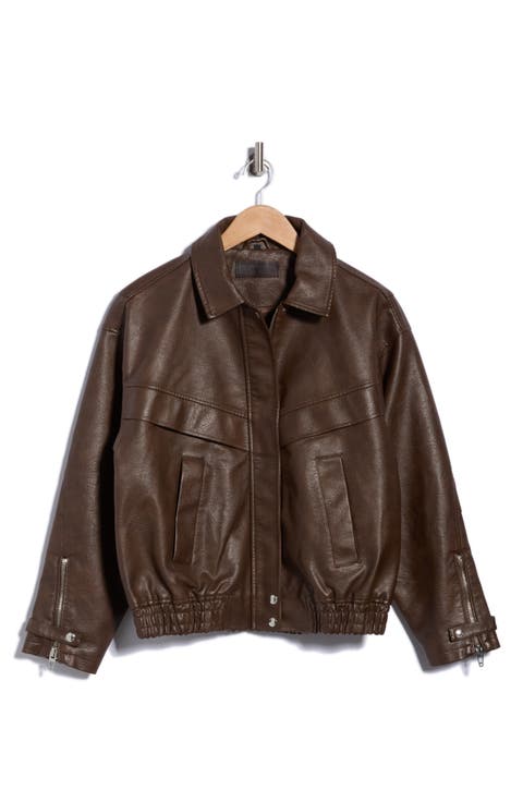 Faux Leather Long Bomber Jacket