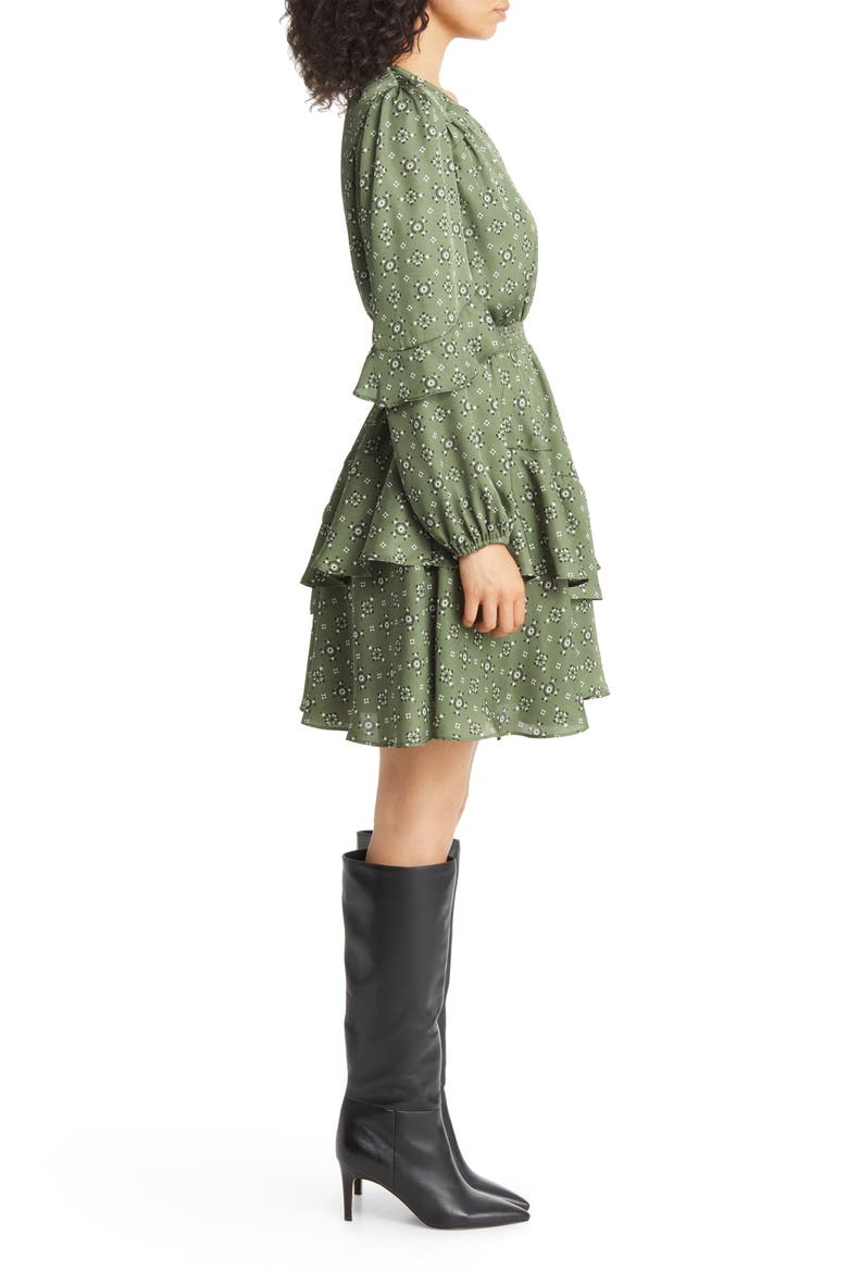 Foulard Long Sleeve A-Line Minidress, Alternate, color, LODEN