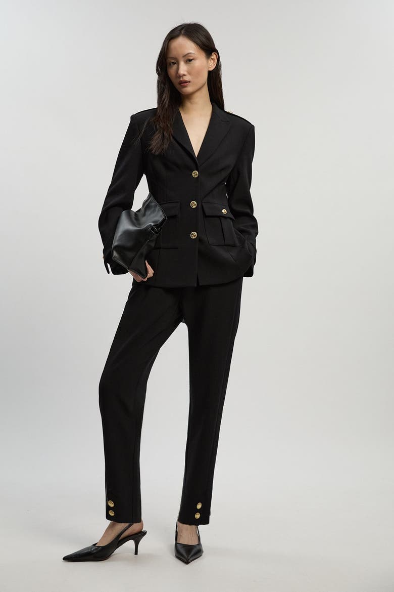 Petite Military Straight Leg Trousers, Alternate, color, Black