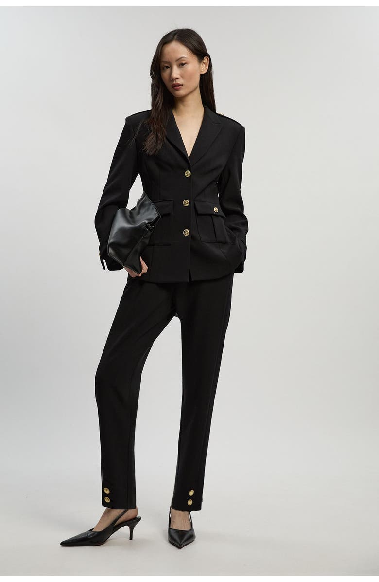Karen Millen Petite Military Straight Leg Trousers, Alternate, color, Black