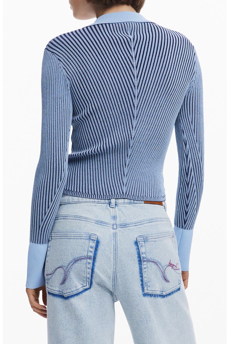 Stripe Collared Cutaway Cardigan, Alternate, color, BLUE