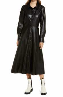 Halogen® Faux Leather Long Sleeve Shirtdress