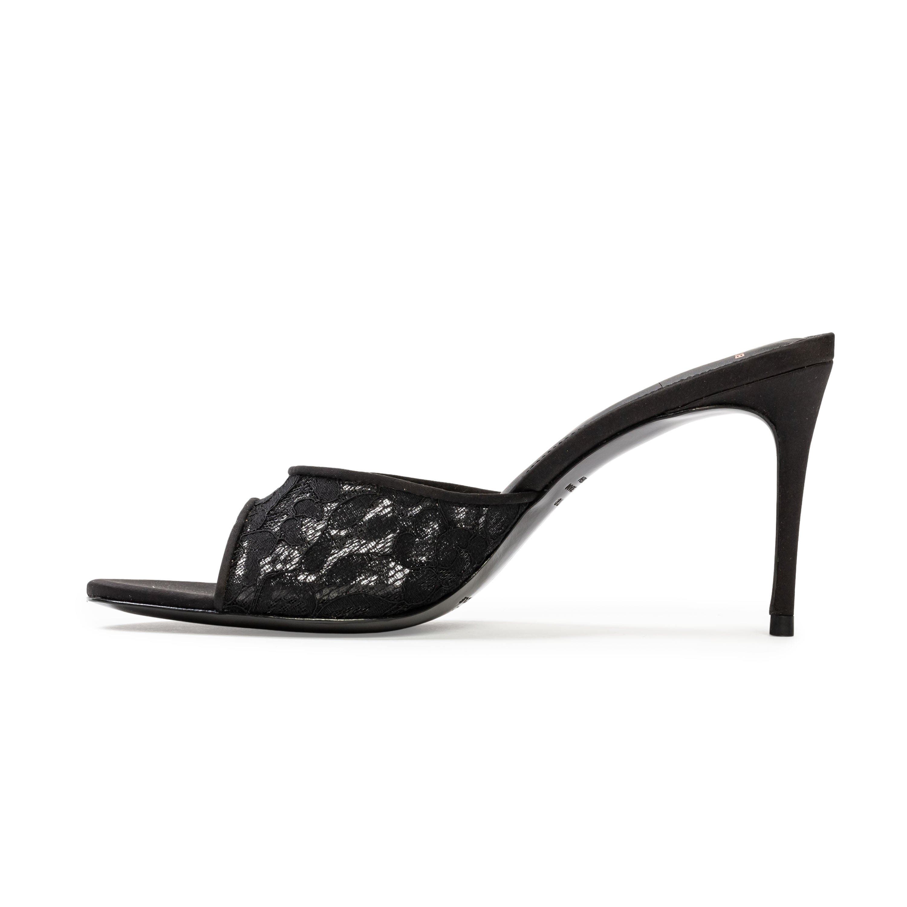 BLACK SUEDE STUDIO Celeste 80 Mule, Alternate, color, Black Lace