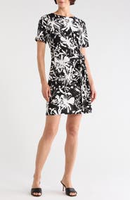 DKNY Floral Short Sleeve Faux Wrap Dress