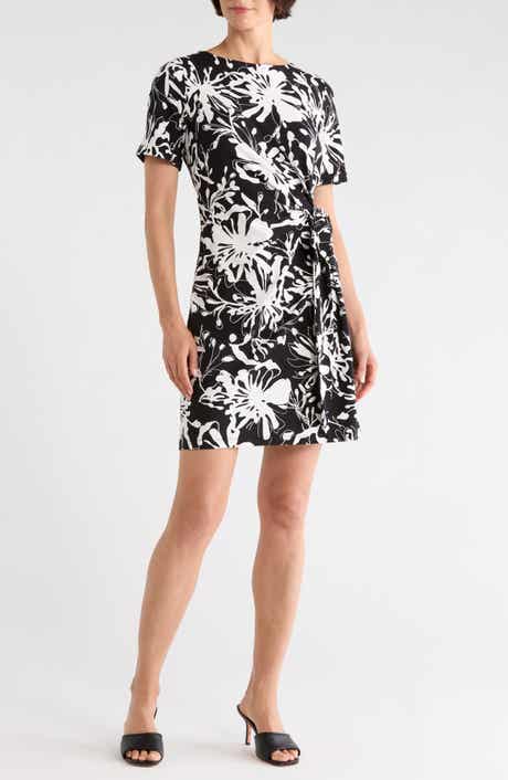 DKNY Floral Short Sleeve Faux Wrap Dress