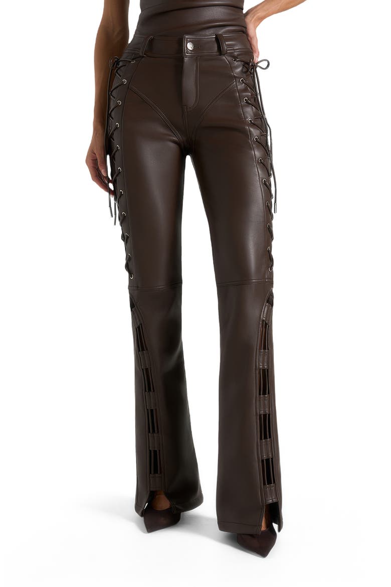 Ambre Leather Lace Up Flared Trousers, Alternate, color, Brown