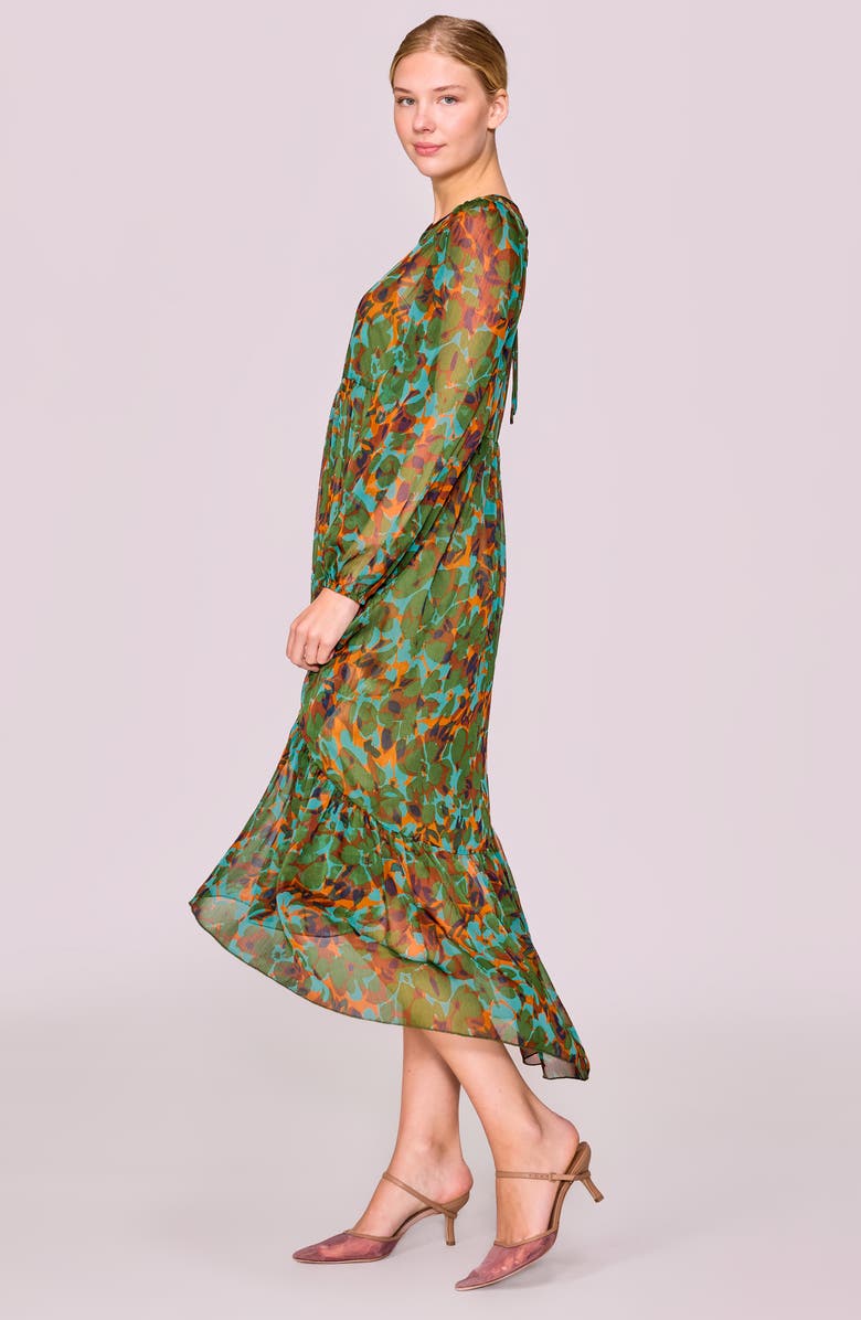 MELLODAY Tiered High-Low Long Sleeve Dress, Alternate, color, Green Multi