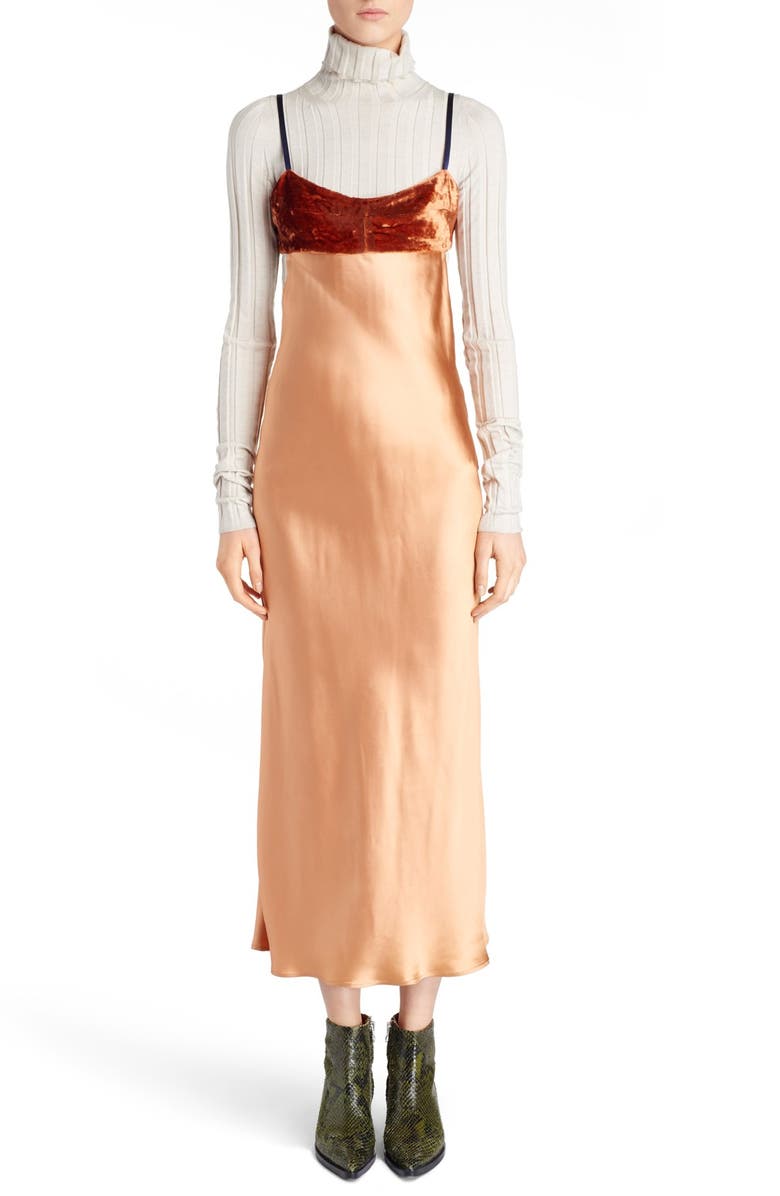 Acne Studios Elina Velvet & Satin Slipdress, Main, color, 