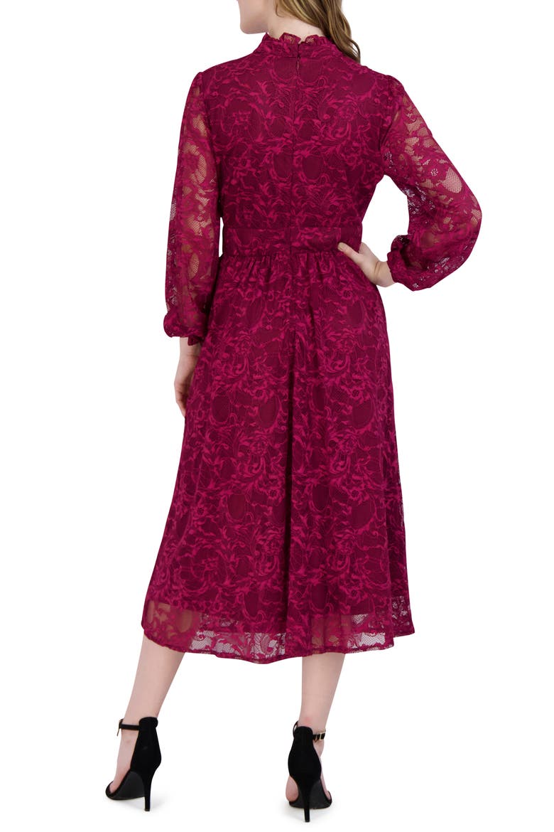 Long Sleeve Lace Cocktail Dress, Alternate, color, WINE