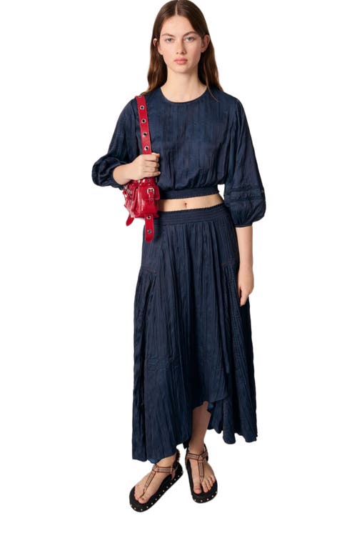 Maje Japri Pleated Satin-effect Skirt In Navy