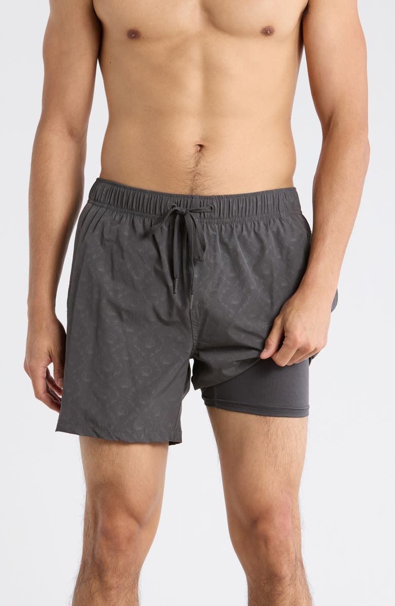 Vintage Summer Embossed Print Stretch Volley Swim Shorts, Alternate, color, Dark Grey
