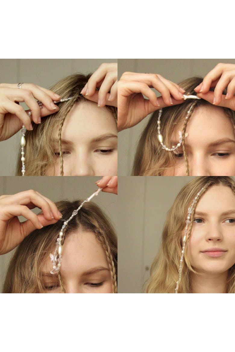Pearl Braid With Cross Charm, Alternate, color, White