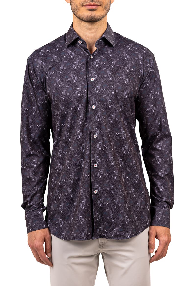 Fibonacci Stretch Ascension 3315 Contemporary Fit Button-Up Shirt, Main, color, BLACK