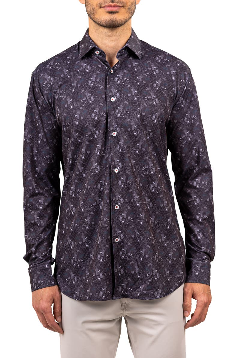 Maceoo Fibonacci Stretch Ascension 3315 Contemporary Fit Button-Up Shirt, Main, color, Black