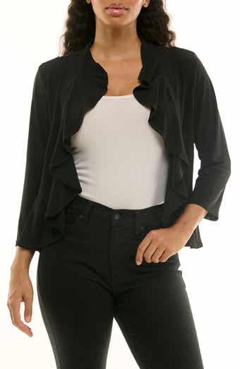 Nina Leonard Metallic Stripe Ruffle Trim Shrug