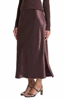Vince Side Slit Matte Satin Slip Skirt