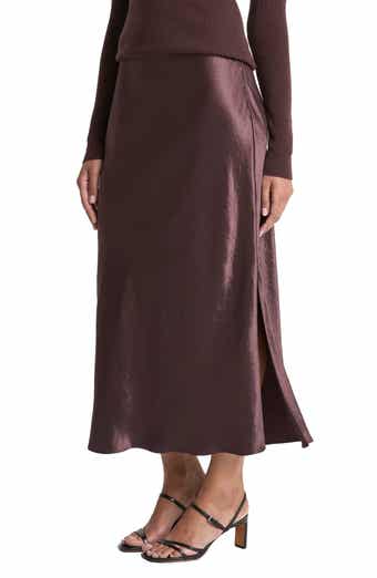 Vince Side Slit Matte Satin Slip Skirt