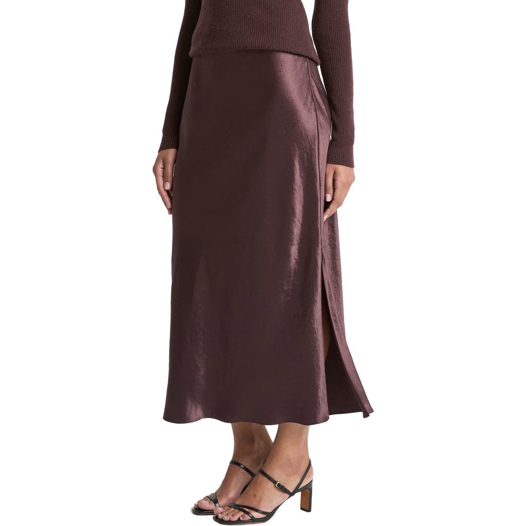 Vince Side Slit Matte Satin Slip Skirt In Brown