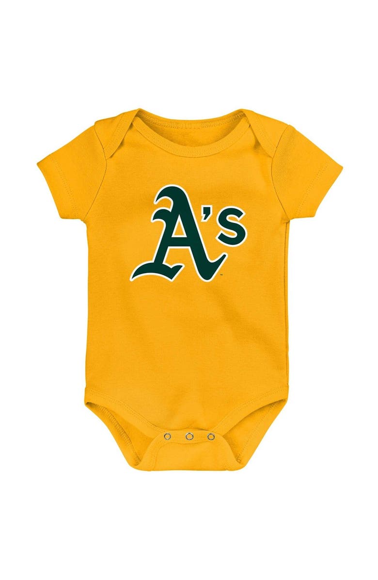 Outerstuff Newborn & Infant Gold/White/Heather Gray Oakland Athletics Biggest Little Fan 3-Pack Bodysuit Set, Alternate, color, Gold