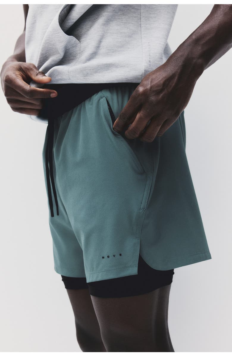 H&M Double-layered sports shorts with drymove, Alternate, color, Dusty Green