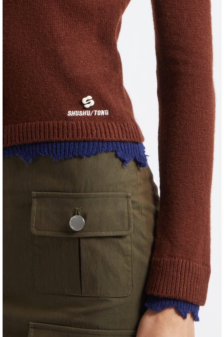Deconstructed Contrast Trim Wool Cardigan, Alternate, color, SANDALWOOD