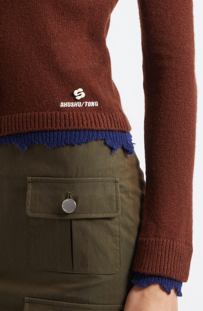 Shushu/Tong Deconstructed Contrast Trim Wool Cardigan, Alternate, color, Sandalwood