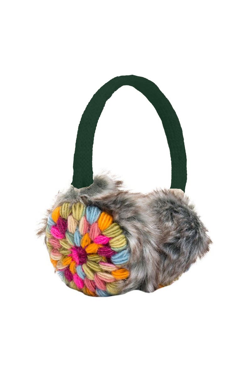Hand Crochet Kaleidoscope Earmuffs, Main, color, Bottle Green Multi