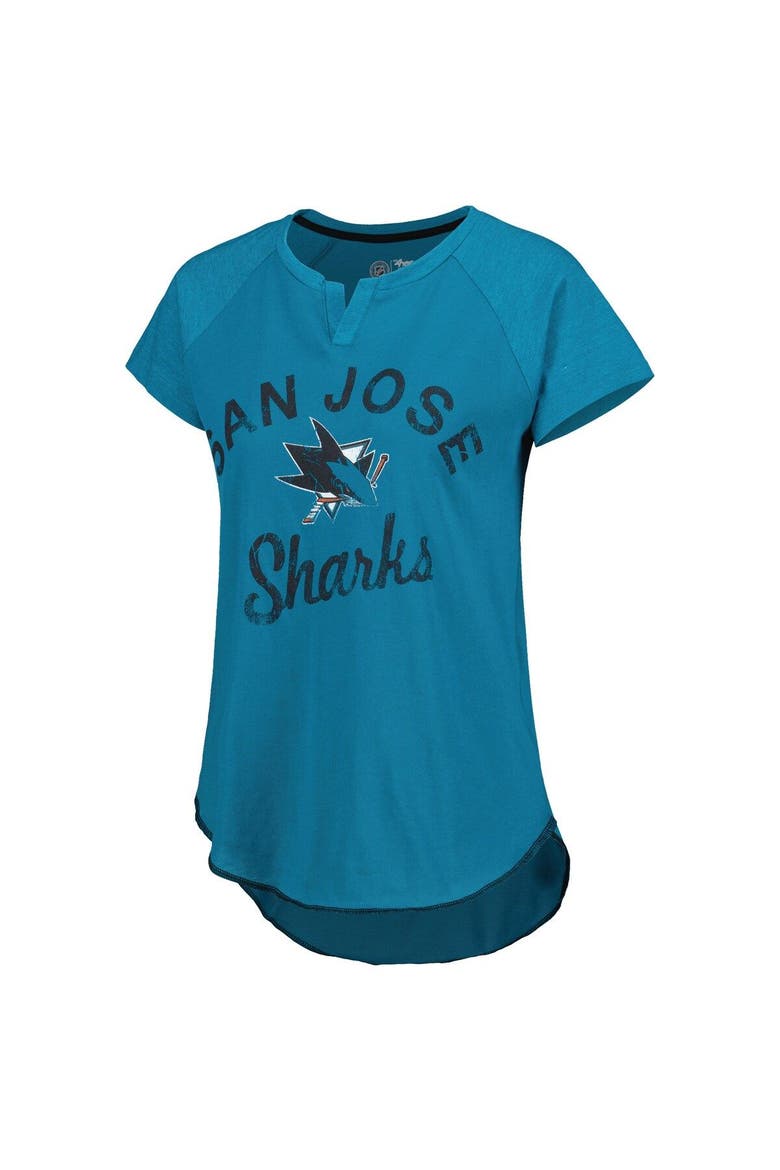 Women's Starter Teal San Jose Sharks Grand Slam Raglan Notch Neck T-Shirt, Alternate, color, Teal