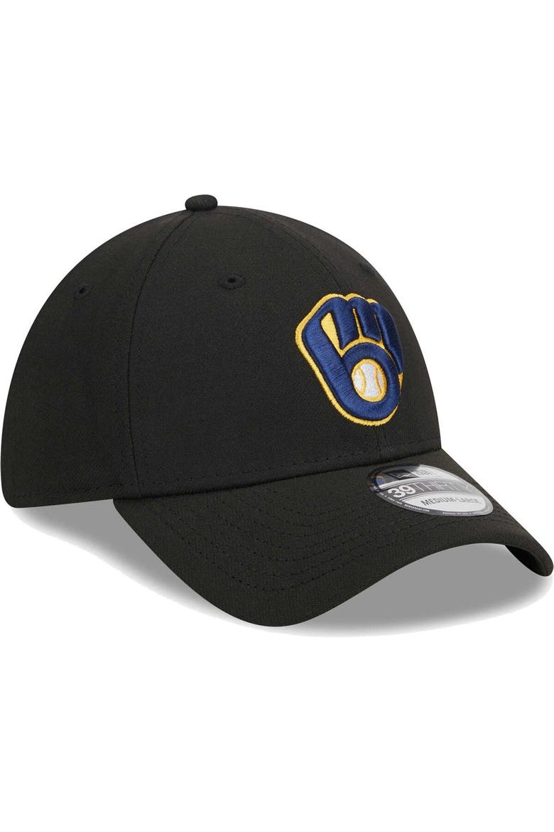 Men's New Era Black Milwaukee Brewers Logo 39THIRTY Flex Hat, Alternate, color, Black