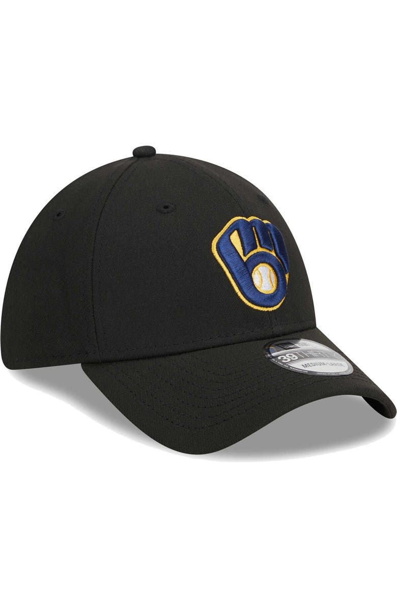 New Era Men's New Era Black Milwaukee Brewers Logo 39THIRTY Flex Hat, Alternate, color, Black