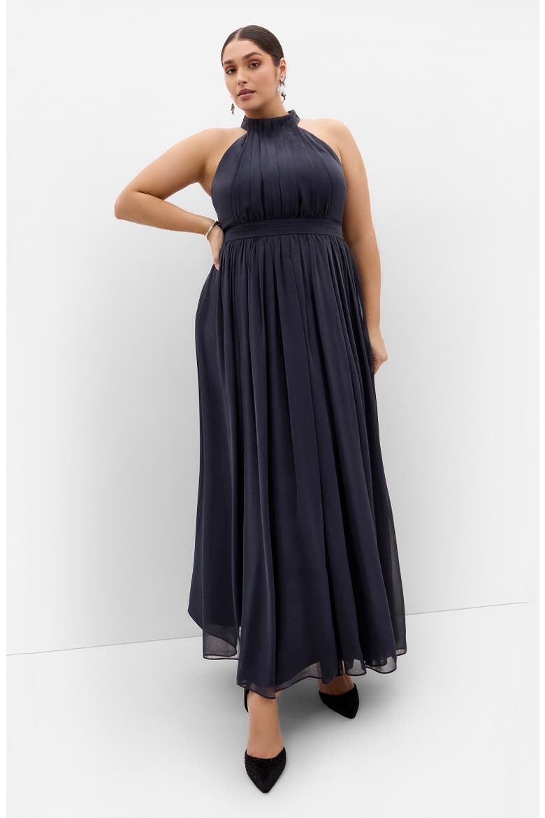 Lucy Pleated Halter Neck Maxi Dress, Alternate, color, NAVY