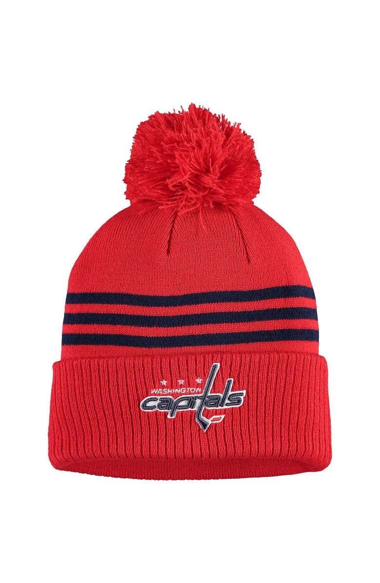 adidas Men's adidas Red Washington Capitals Locker Room Three Stripe Cuffed Knit Hat with Pom, Main, color, Red
