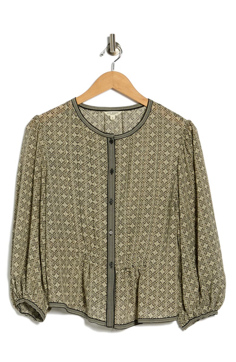 MAX STUDIO Bubble Sleeve Top, Alternate, color, Black/ Cream Geo Optics